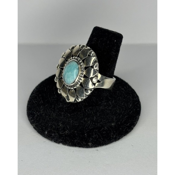 VTG 950 Silver Taxco Natural Turquoise Ring Handcrafted Southwest Mex Size 8